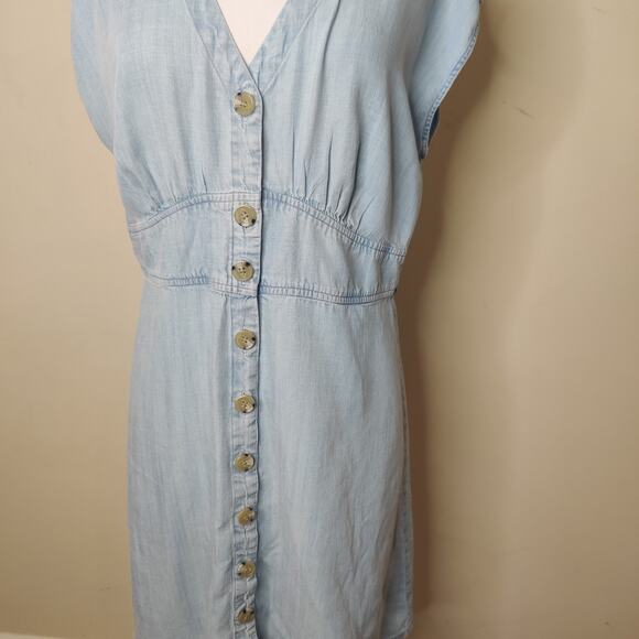 LOFT Blue Chambray Buttoned Sundress Sleeveless Mini - Picture 6 of 12
